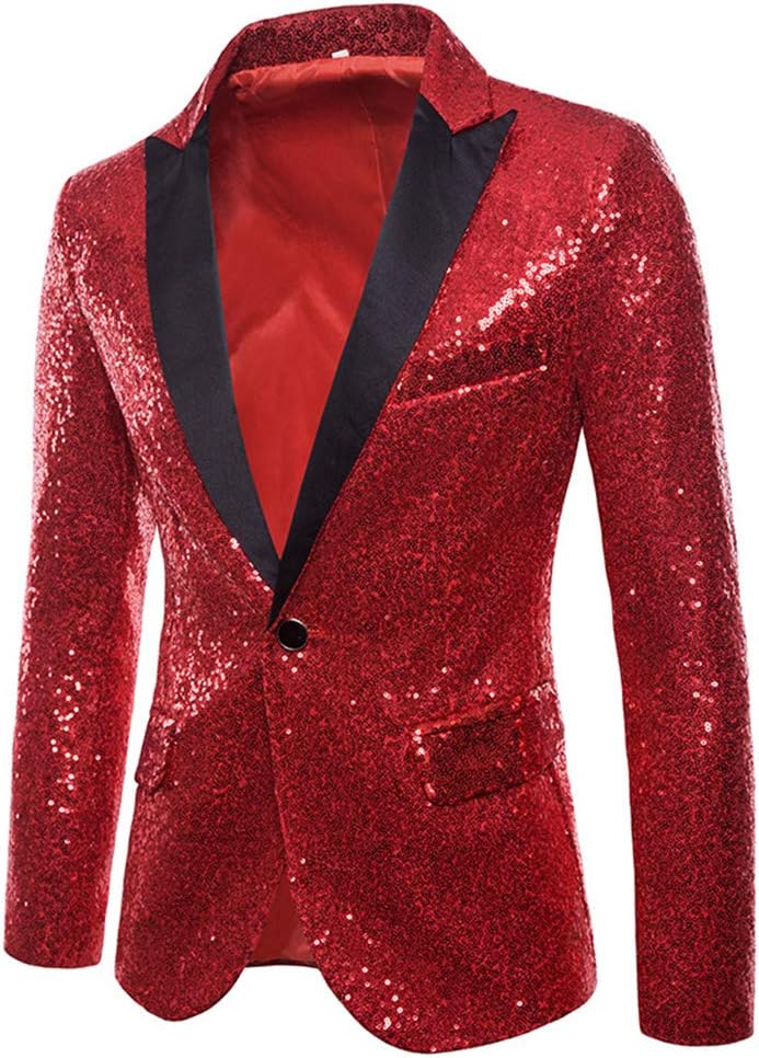 Cloudstyle Mens One Button Sequin Dress Suit Jacket for Parties