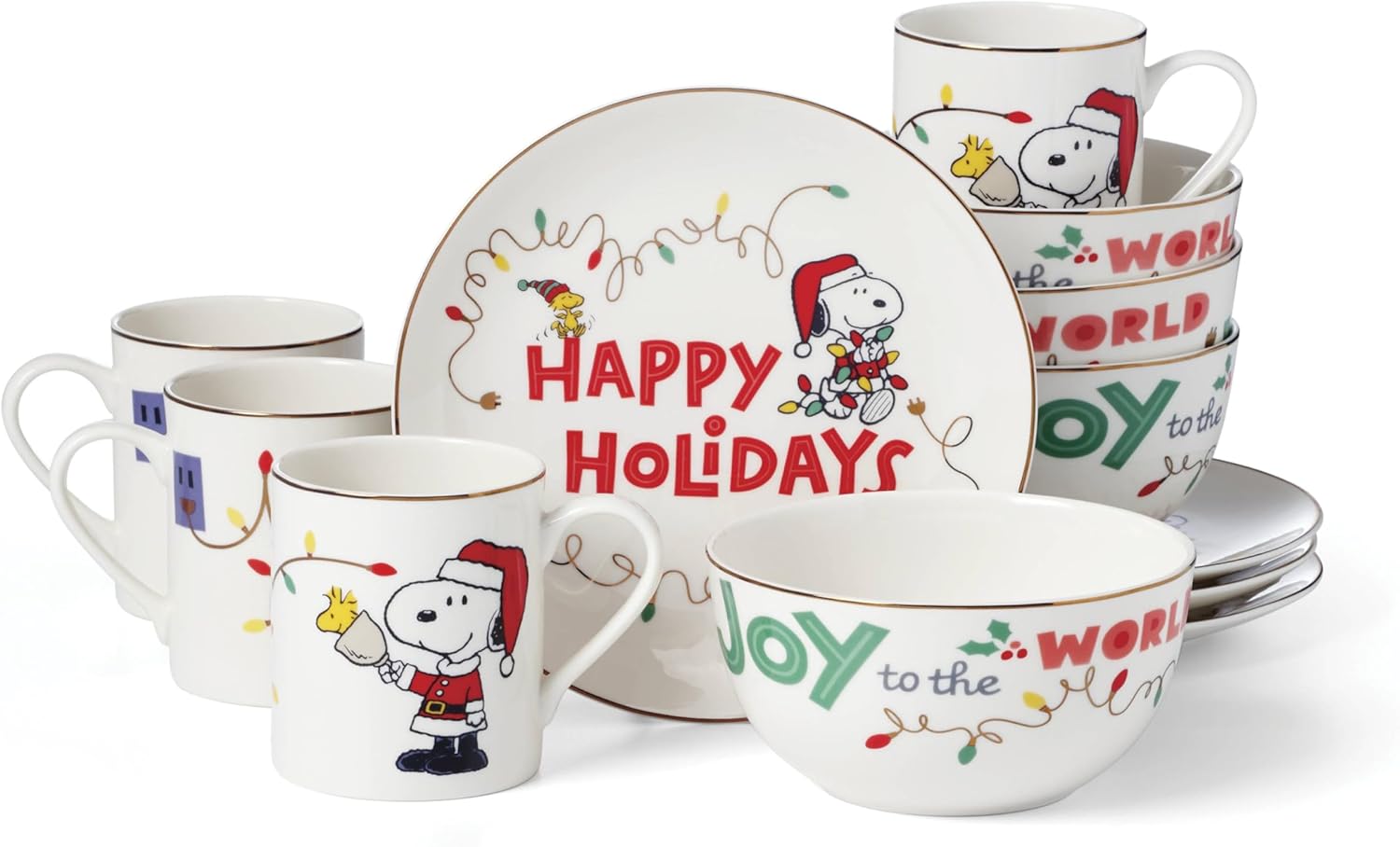 Lenox Snoopy Christmas 12-Piece Dessert Set for Holiday Cheer
