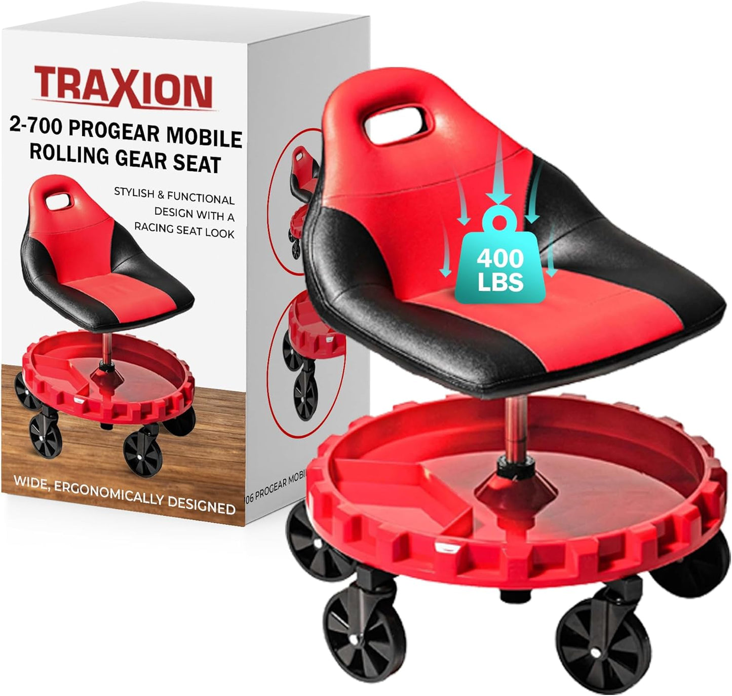 Traxion ProGear Mobile Rolling Gear Seat with All-Terrain Casters