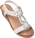Womens Flower Rhinestone Wedge Sandals - Low Heel Comfortable