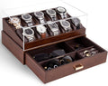 KAMIER 10-Slot Watch Box: Glass Lid, Drawer Storage