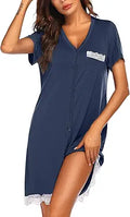 Ekouaer Women's Button Down Nightgown Pajamas Dress for Comfort