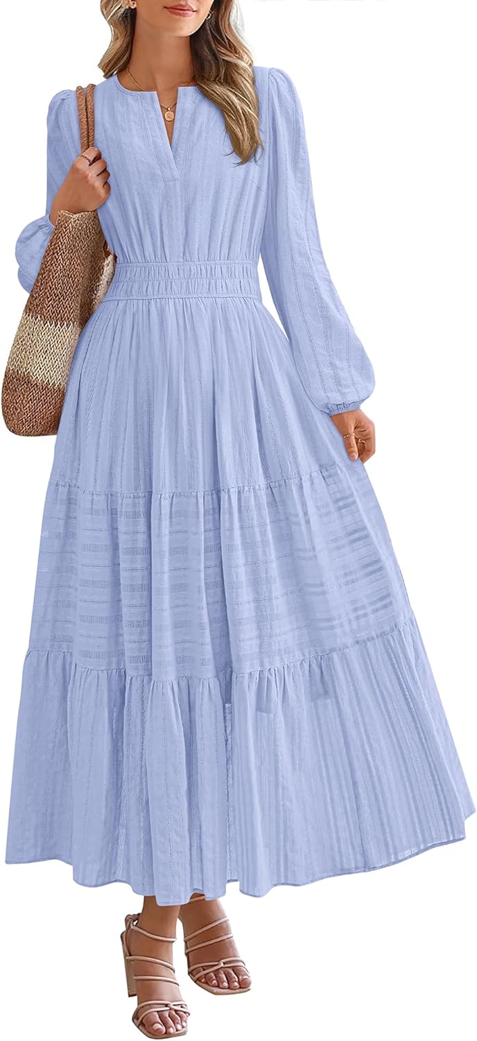 BTFBM Fall Dresses for Women 2025 Casual Long Sleeve V Neck