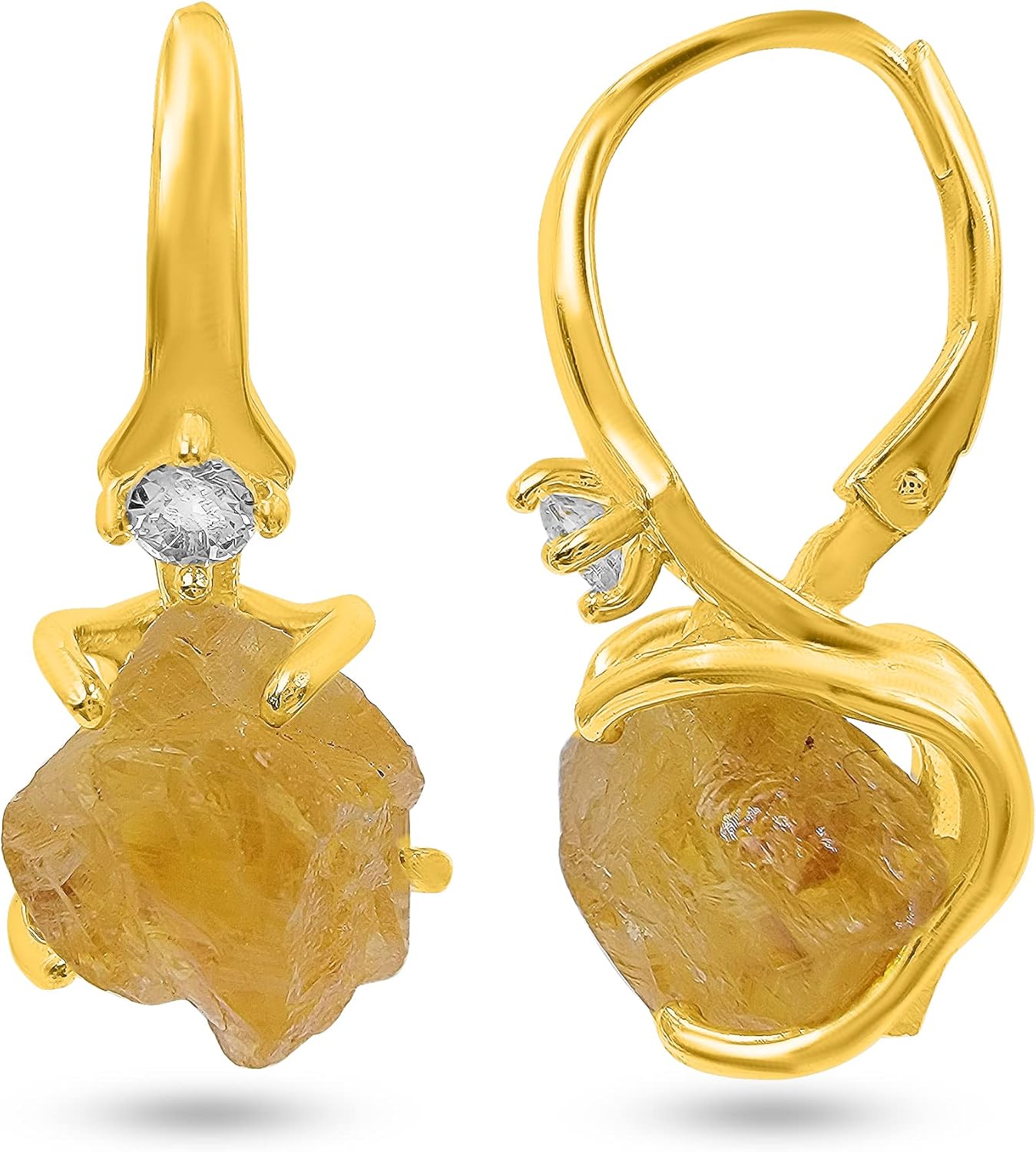 Real Raw Crystal Drop Earrings with Real Gold for Special Gifts