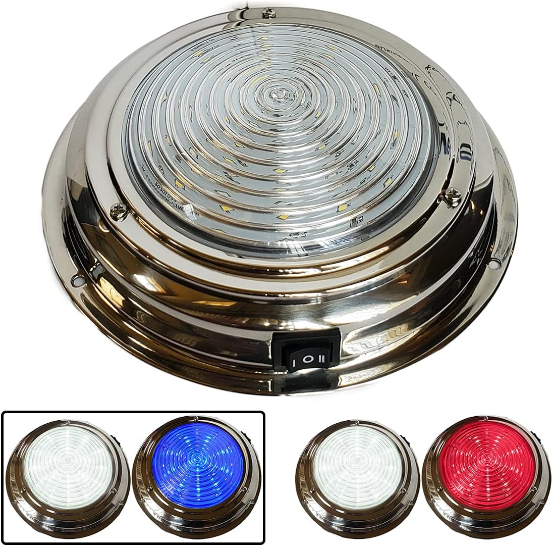 Dual Color 7in LED Boat Dome Light with Stainless Housing
