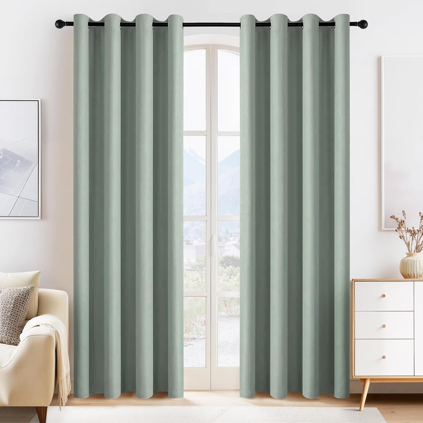 PONY DANCE Sage Green Curtains - Room Darkening Drapes 55 x 80