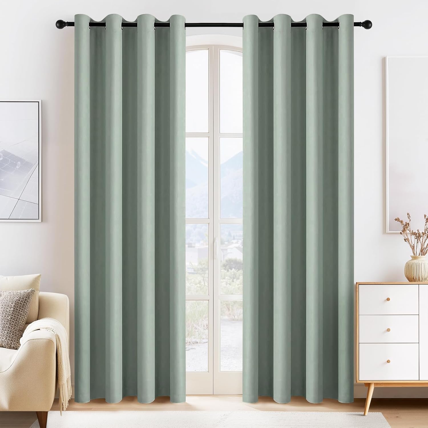PONY DANCE Sage Green Curtains - Room Darkening Drapes 55 x 80
