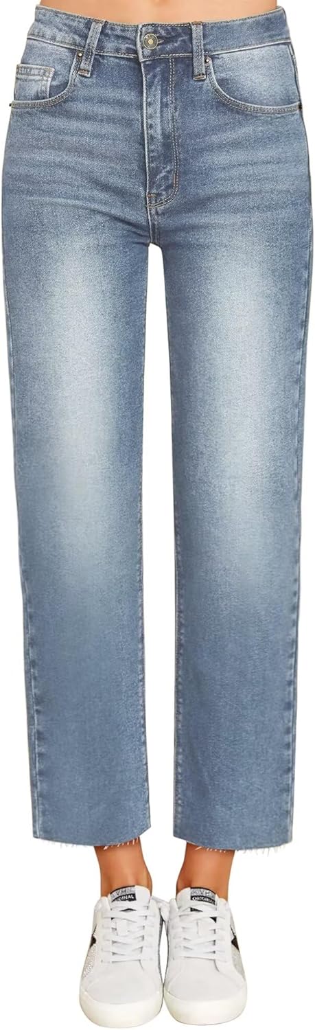 Cropped Straight Leg Jeans for Women - High Waisted Denim Style