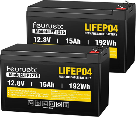 Feuruetc 12V 15Ah Deep Cycle LiFePO4 Battery for Versatile Use