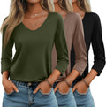 Huukeay 3 Pack Women V Neck 3/4 Sleeve T-Shirts - Comfortable Everyday