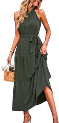 Women's Summer Floral Maxi Sun Dress Sleeveless Halter Neck - Flowy It