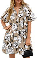 Wenrine Women's Summer Button Down Shirt Dress Floral Puff Sleeve made