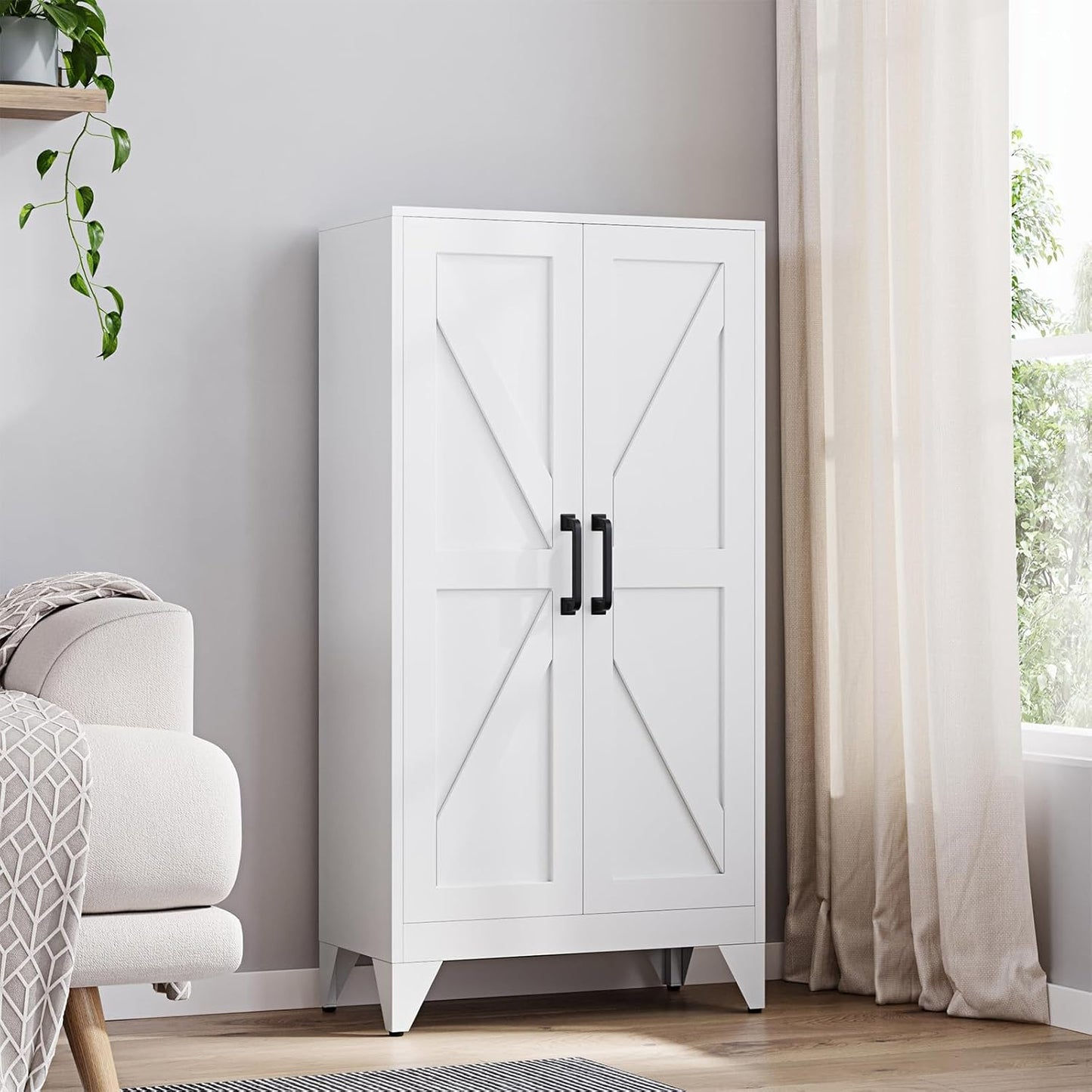 Yizosh Metal Storage Cabinet with 2 Doors and 3 Shelves