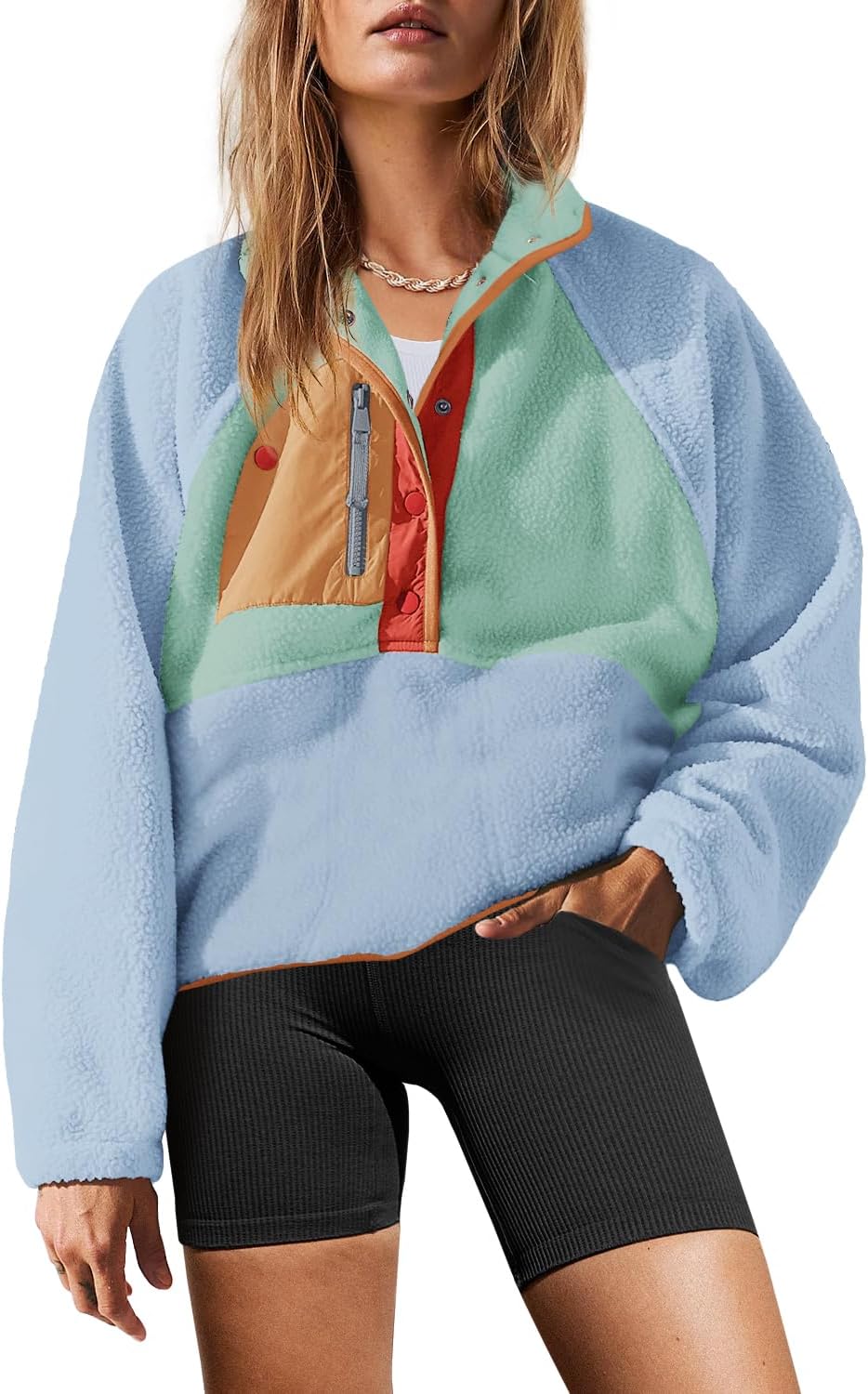 Yanekop Womens Fuzzy Fleece Pullover Sherpa Sweatshirt Jacket