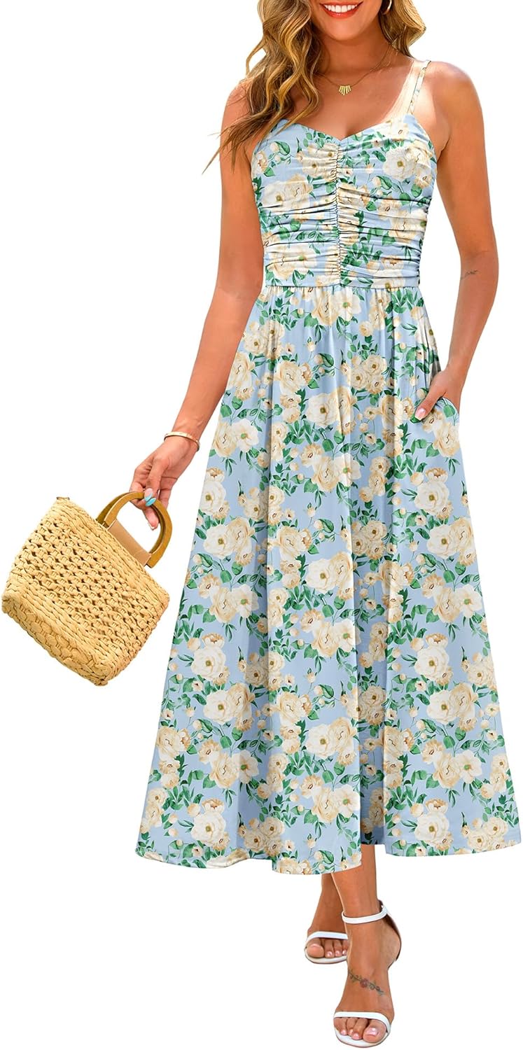 Annebouti Women 2025 Summer Floral Beach Maxi Dress with Pockets