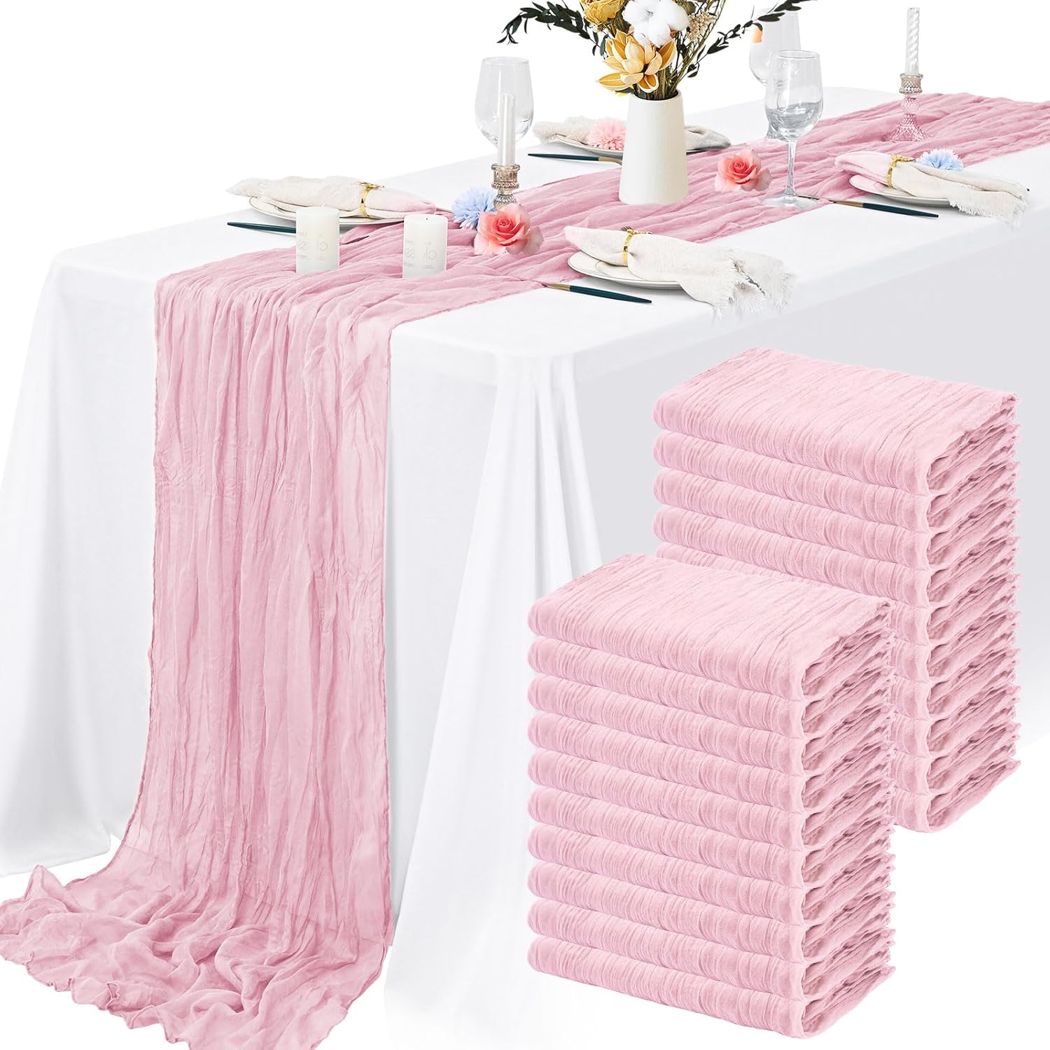 20 Packs Cheesecloth Table Runner for Elegant Wedding Decor
