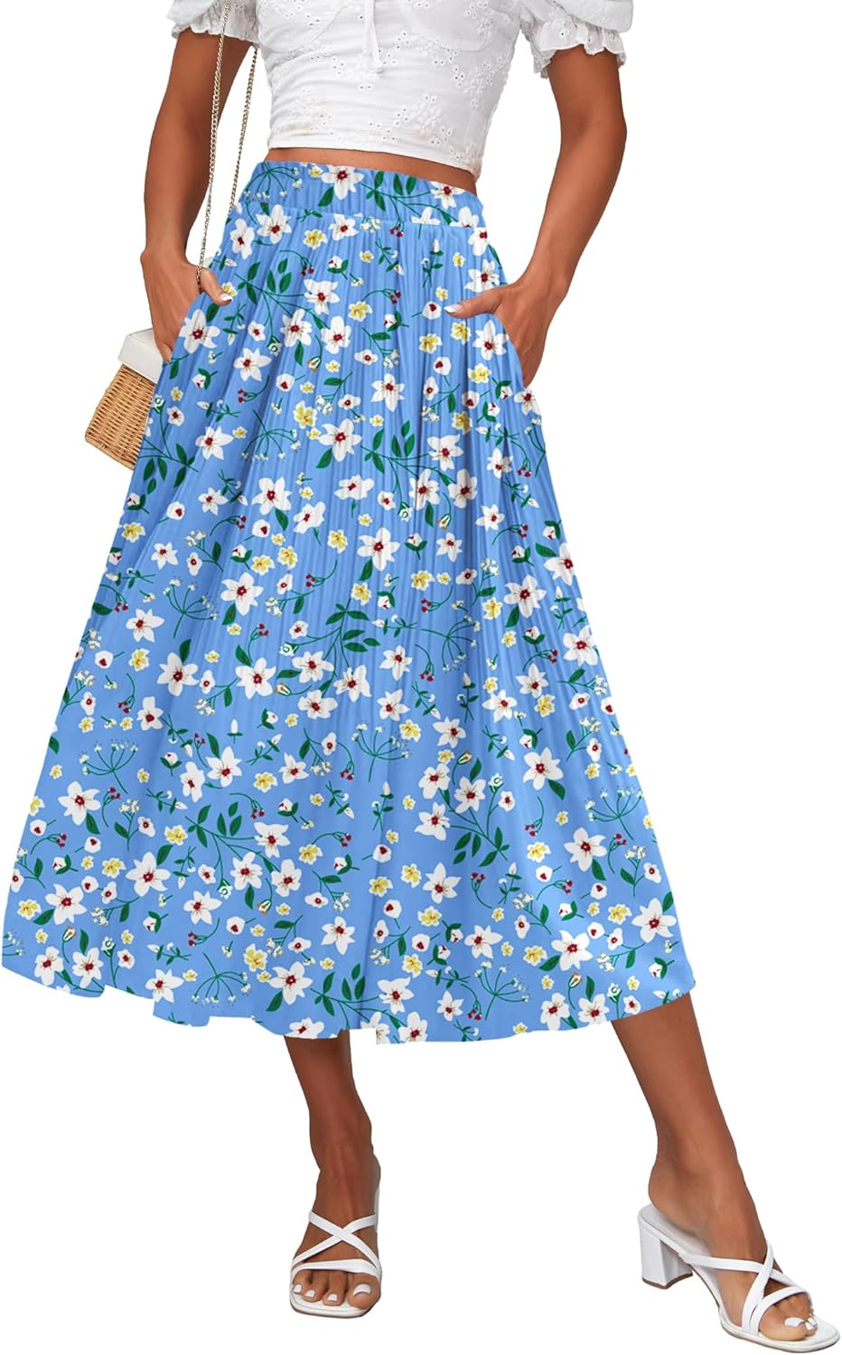 Zeagoo Women's Midi Skirts High Waisted Pleated A-Line Style