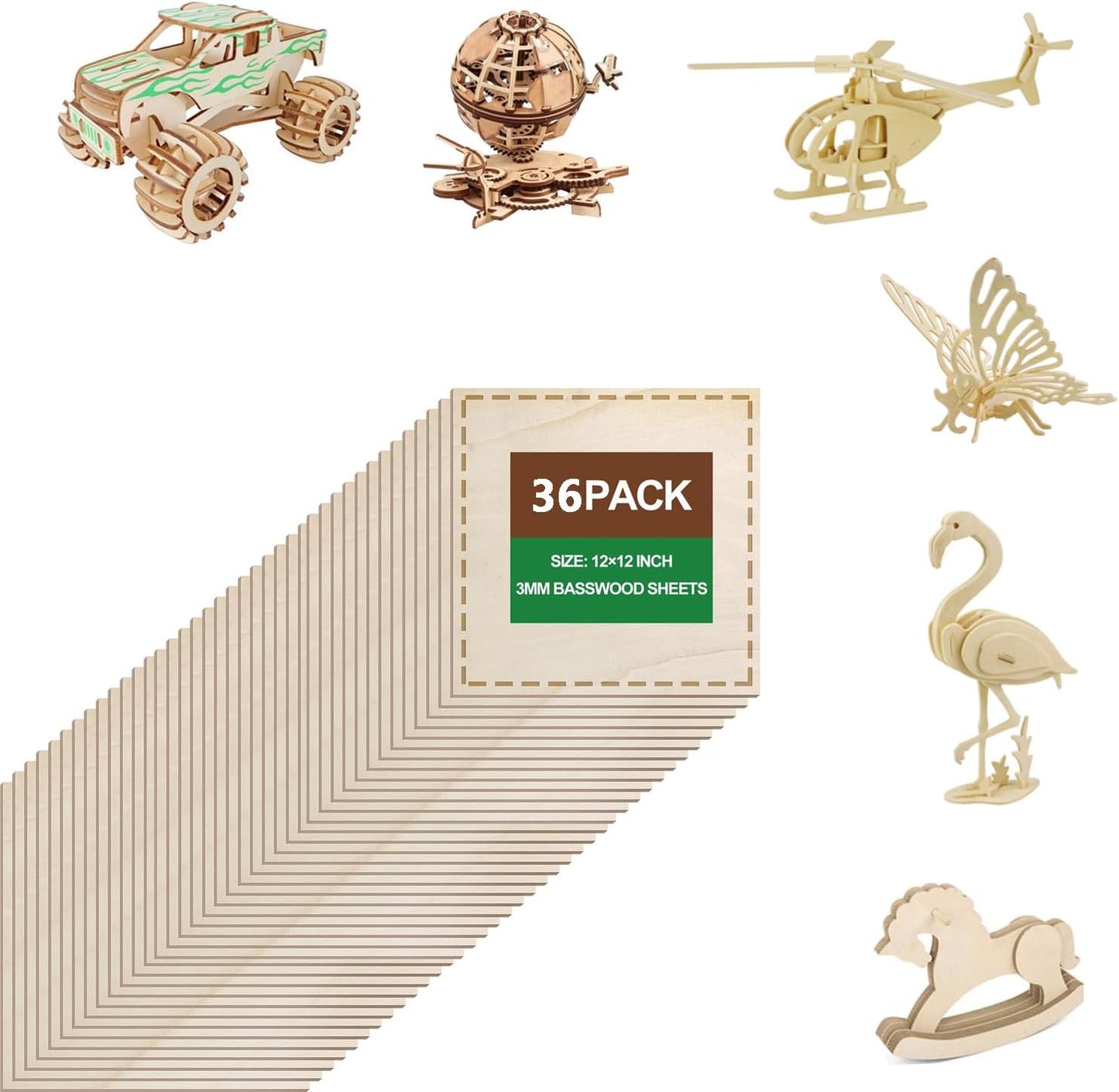 36 Pack Basswood Sheets for Laser Cutting and Engraving Projects