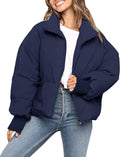Women's Cropped Zip Puffer Jacket - Oversized Warm Winter Coat