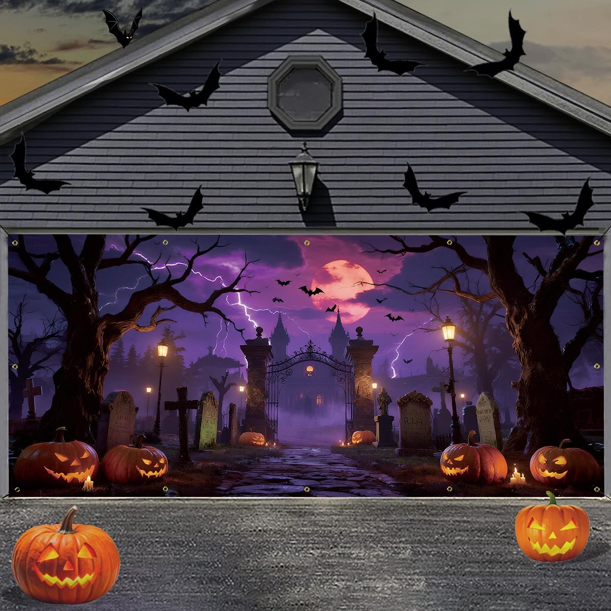 7 x 16 ft Halloween Garage Door Cover for Festive Decor