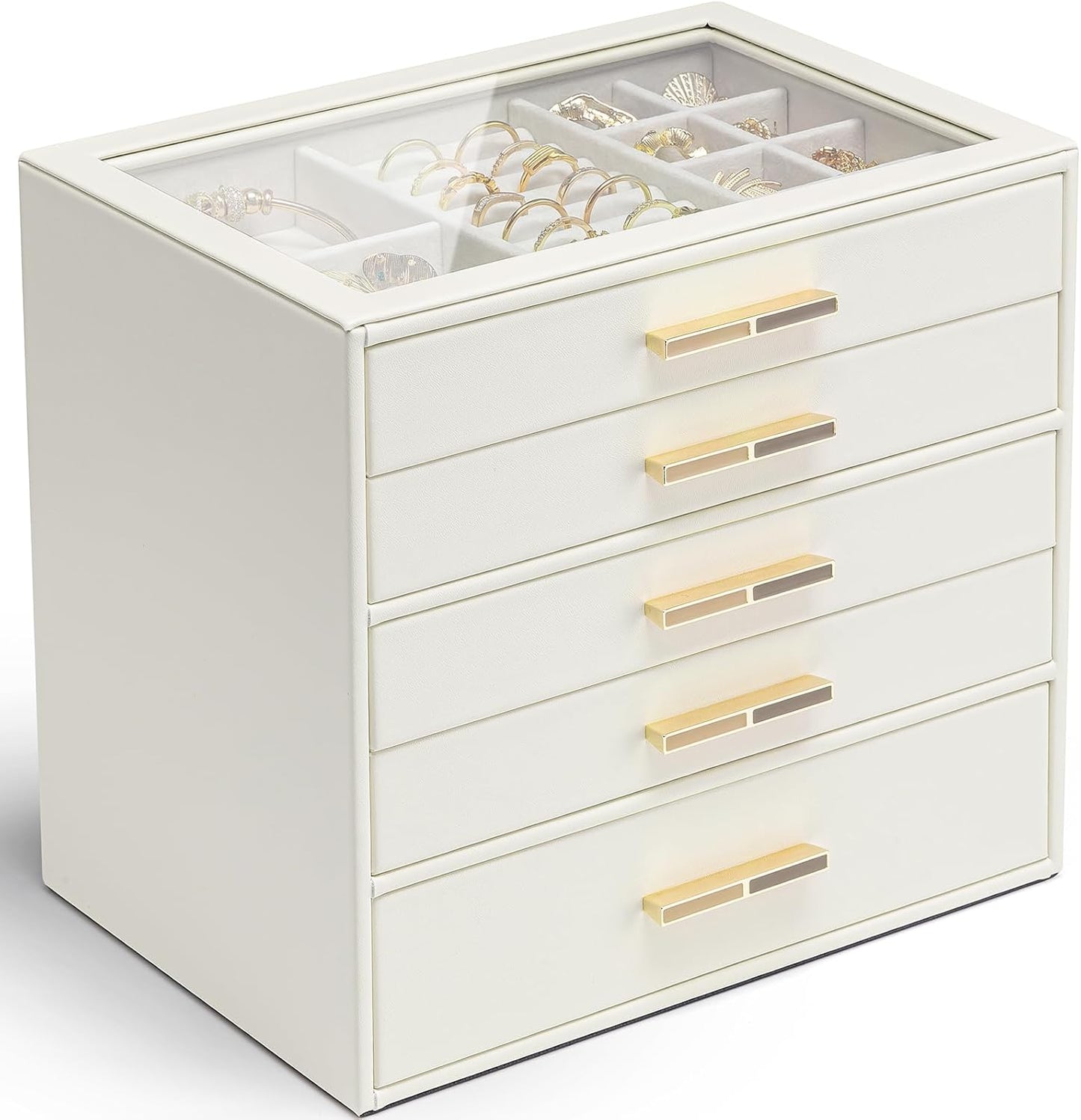 Vlando 5 Layer Jewelry Box with Glass Lid for Elegant Storage