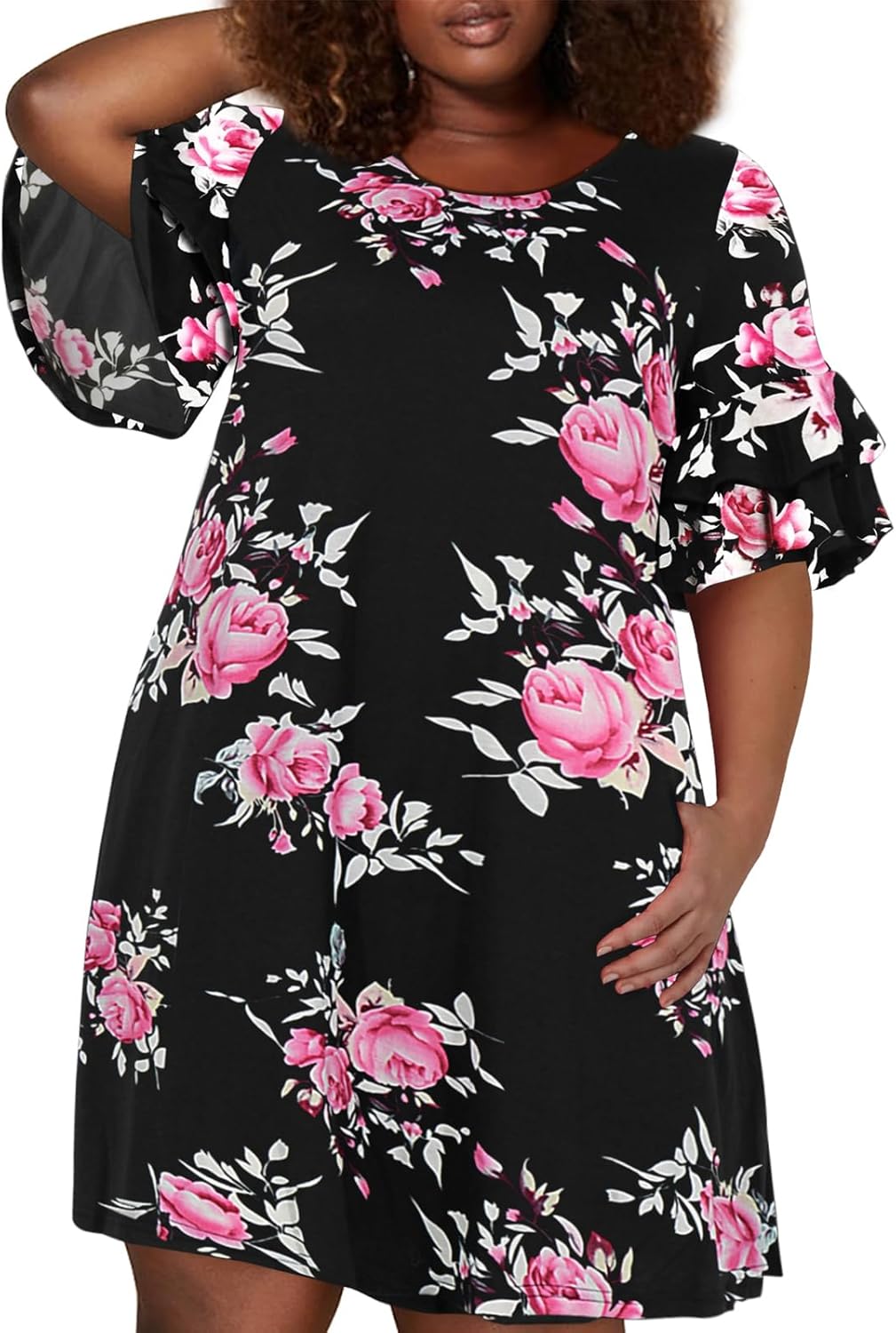 Nemidor Women's Plus Size Casual Swing Dress with Ruffle Sleeves