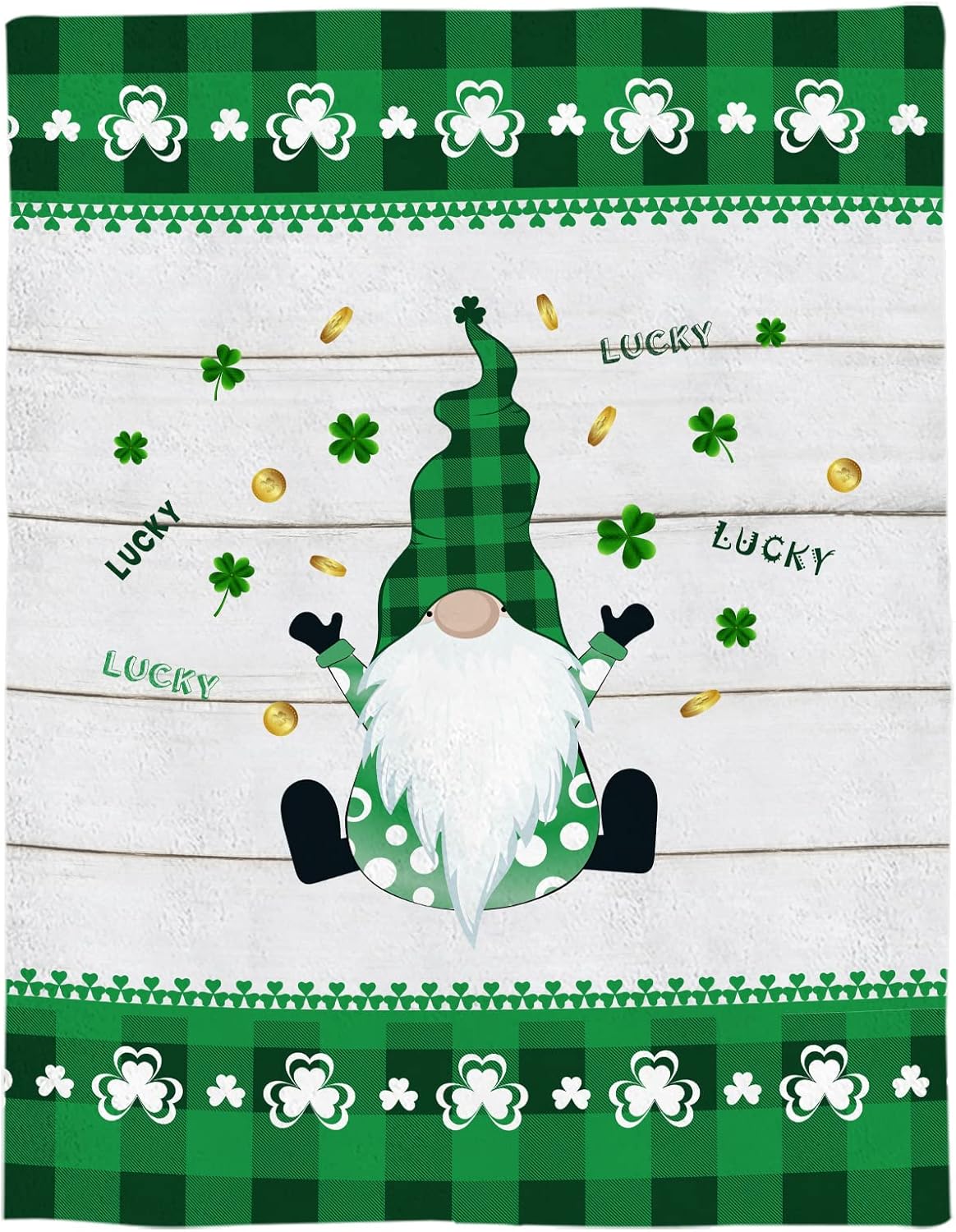 St. Patrick's Day Gnomes Clover Throw Blanket for Home Decor