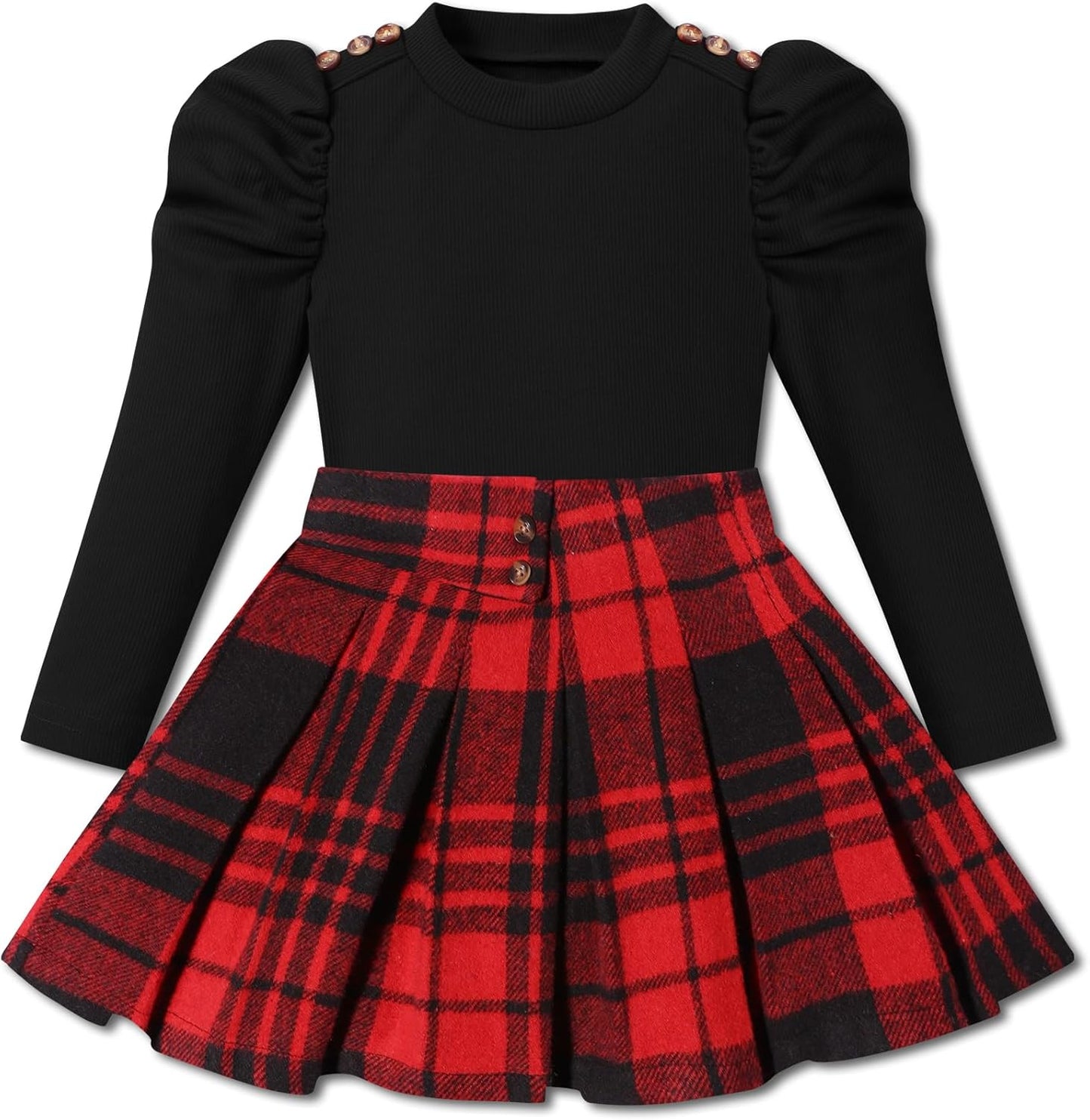 Fuermos Toddler Girl Clothes Puff Sleeve Top and Skirt Set