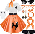 10Pcs Sock Hop Outfits Women with 1950s Poodle Skirts and More
