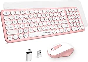 Wireless Keyboard and Mouse Set with Retro Round Keycaps
