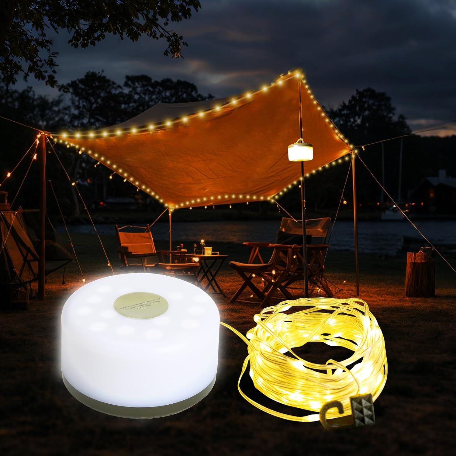 ZIMYEE 2-in-1 Camping String Lights - 8 Modes, Waterproof, Portable & Stowable!