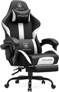 White/Black PU Leather Gaming Chair with Foot Rest - Ergonomic Comfort