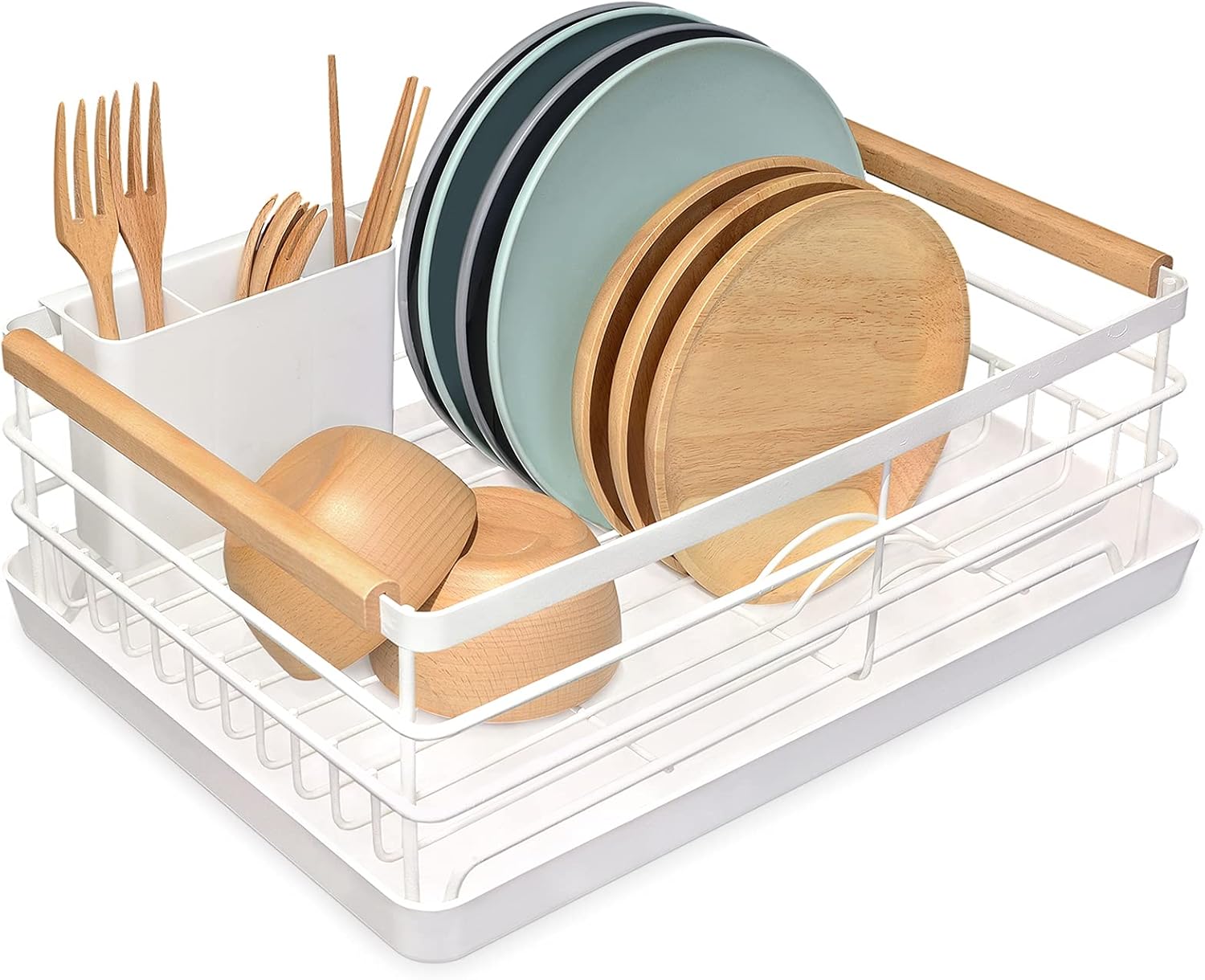 Stainless Steel Dish Drying Rack with Removable Cutlery Holder