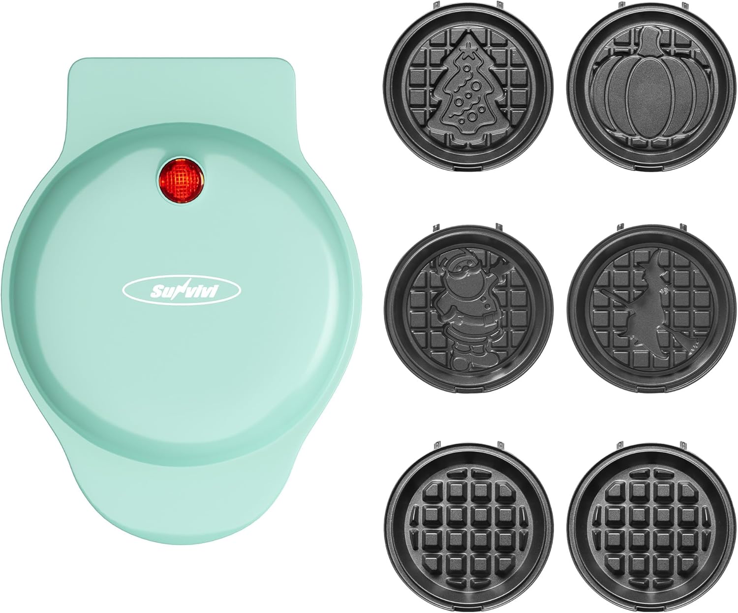 Mini Waffle Maker with 6 Fun Plates for Kids and Families