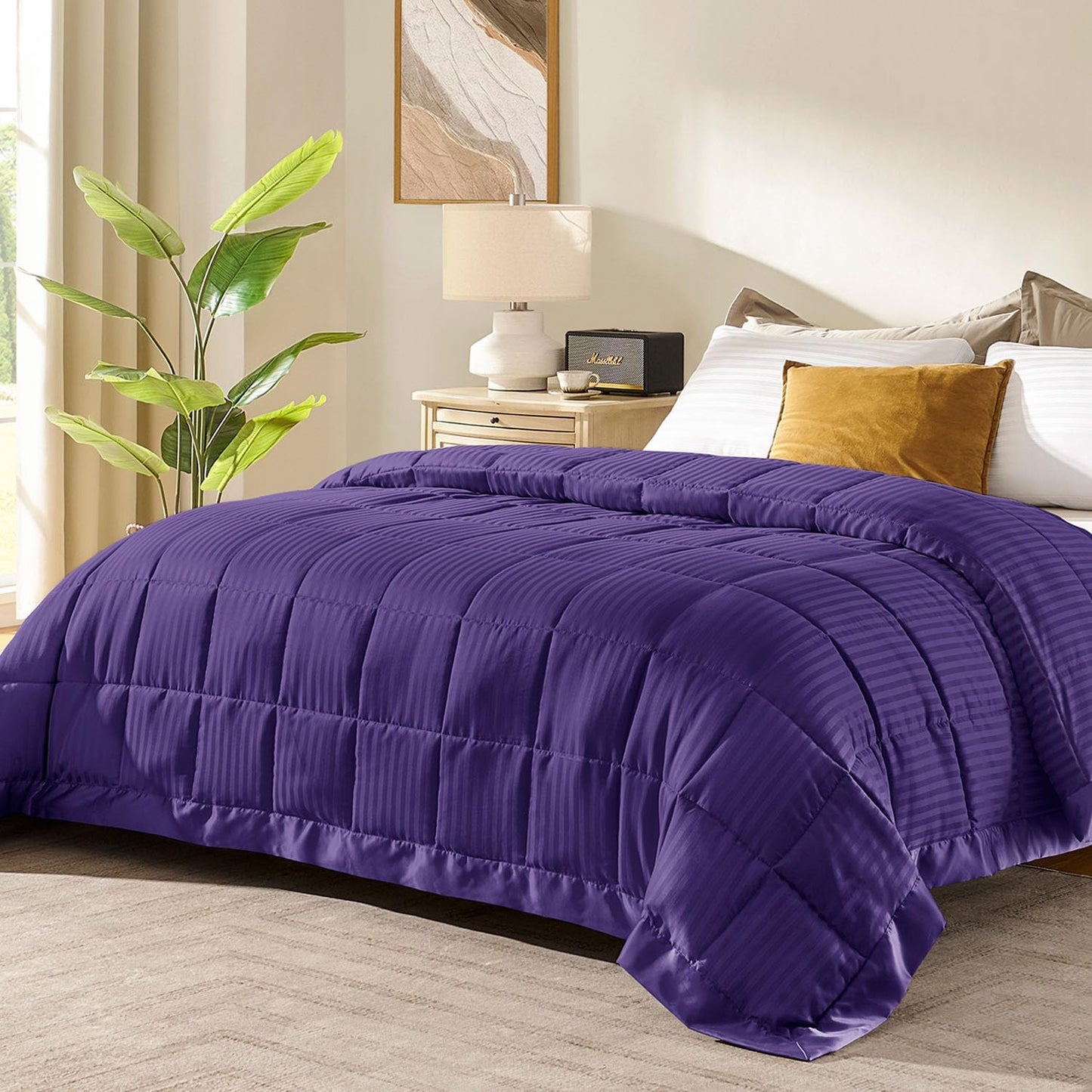 Downluxe Queen Size Blanket with Satin Trim for All Seasons