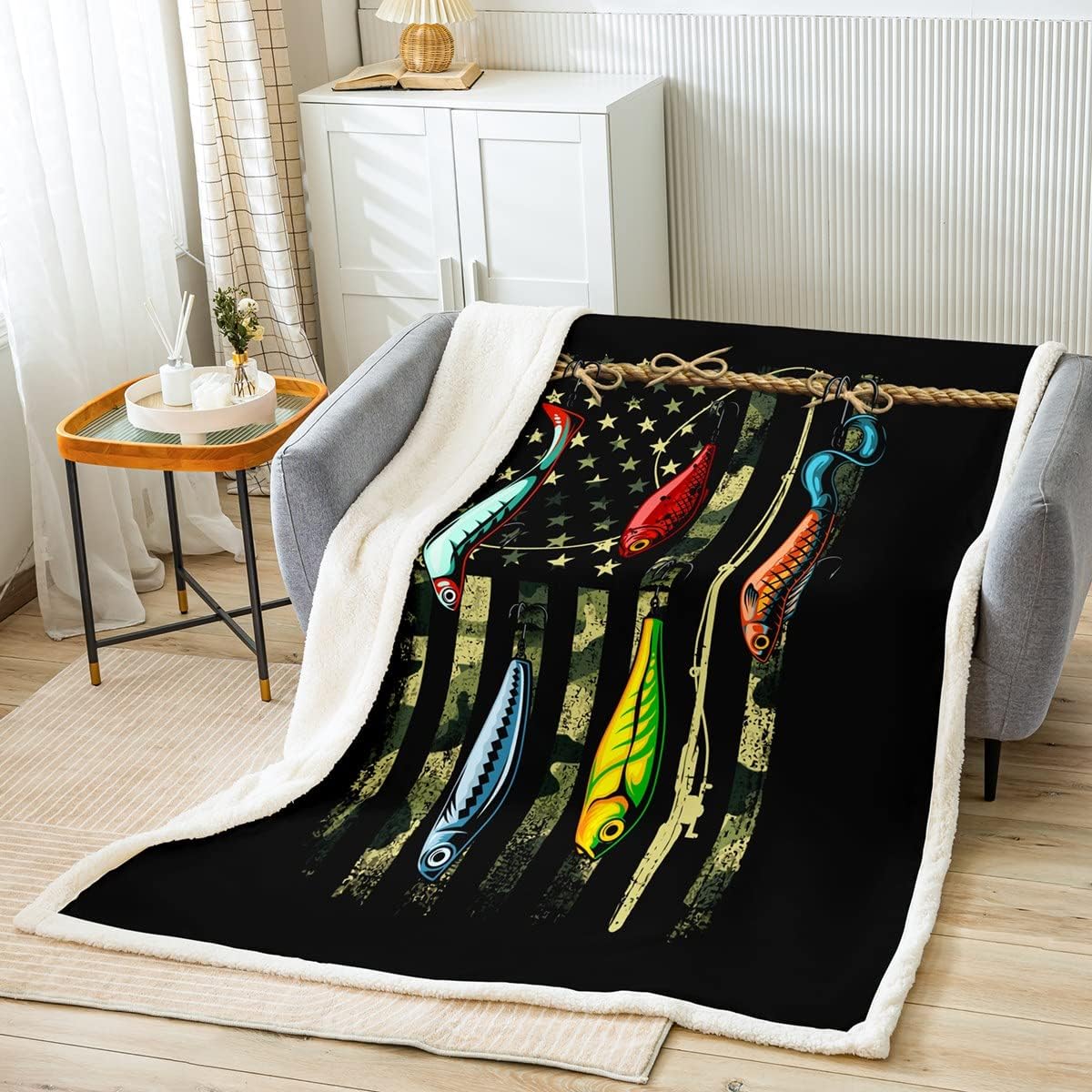 Fisherman Camo Sherpa Blanket: Cozy Camouflage Room Decor