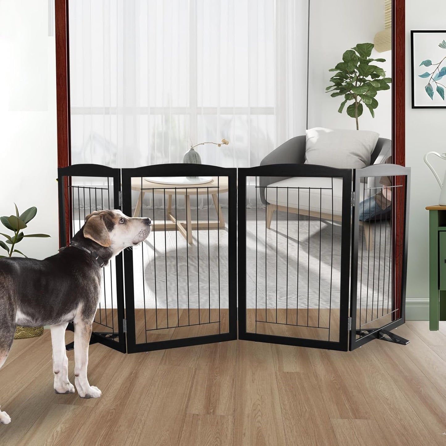 ZJSF Freestanding Dog Fence Indoor - Foldable Pet Gate for Home
