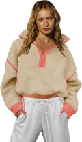 Half Zip Sweatshirt Women Oversized Sherpa Jacket - Lightweight Warmth