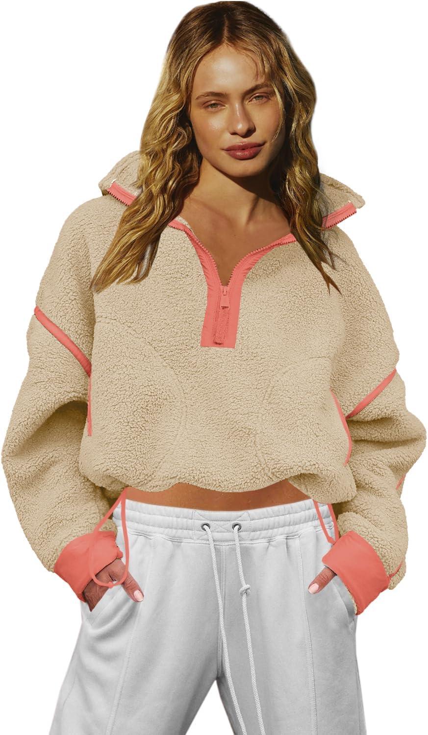 LAMISSCHE Half Zip Sweatshirt Women Oversized Sherpa Jacket