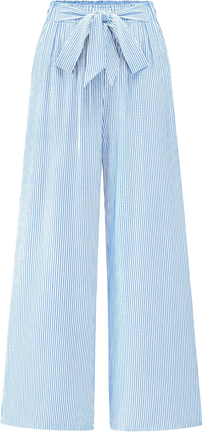 BTFBM Palazzo Pants for Women - Stylish Striped Wide Leg Trousers