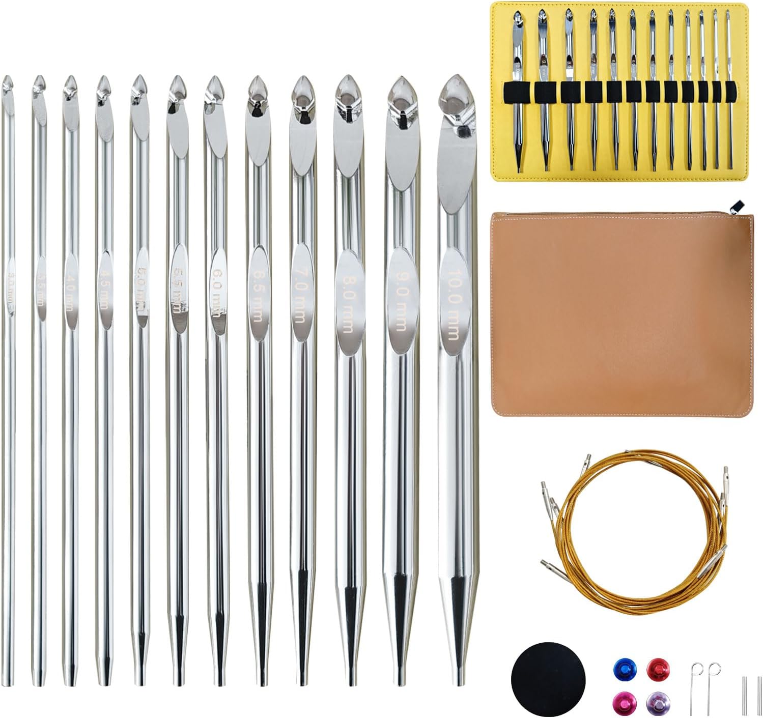 Tunisian Crochet Hooks Set with Ergonomic Grips and Case