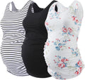 Ecavus Maternity Tank Top 3PCS Sleeveless Ruched Vest for Moms