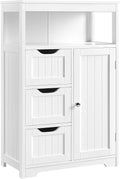 Bathroom Floor Cabinet Wooden Storage Organizer with 1 Door and 3