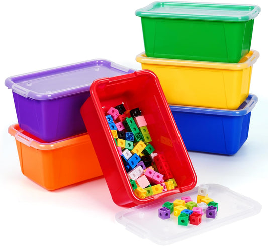 GAMENOTE Colored Plastic Storage Bins - 5 Qt 6 Pack for Kids