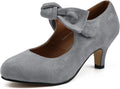 Women's Bow Heels Mary Jane Kitten Heel Pumps in Grey - Elegant Low