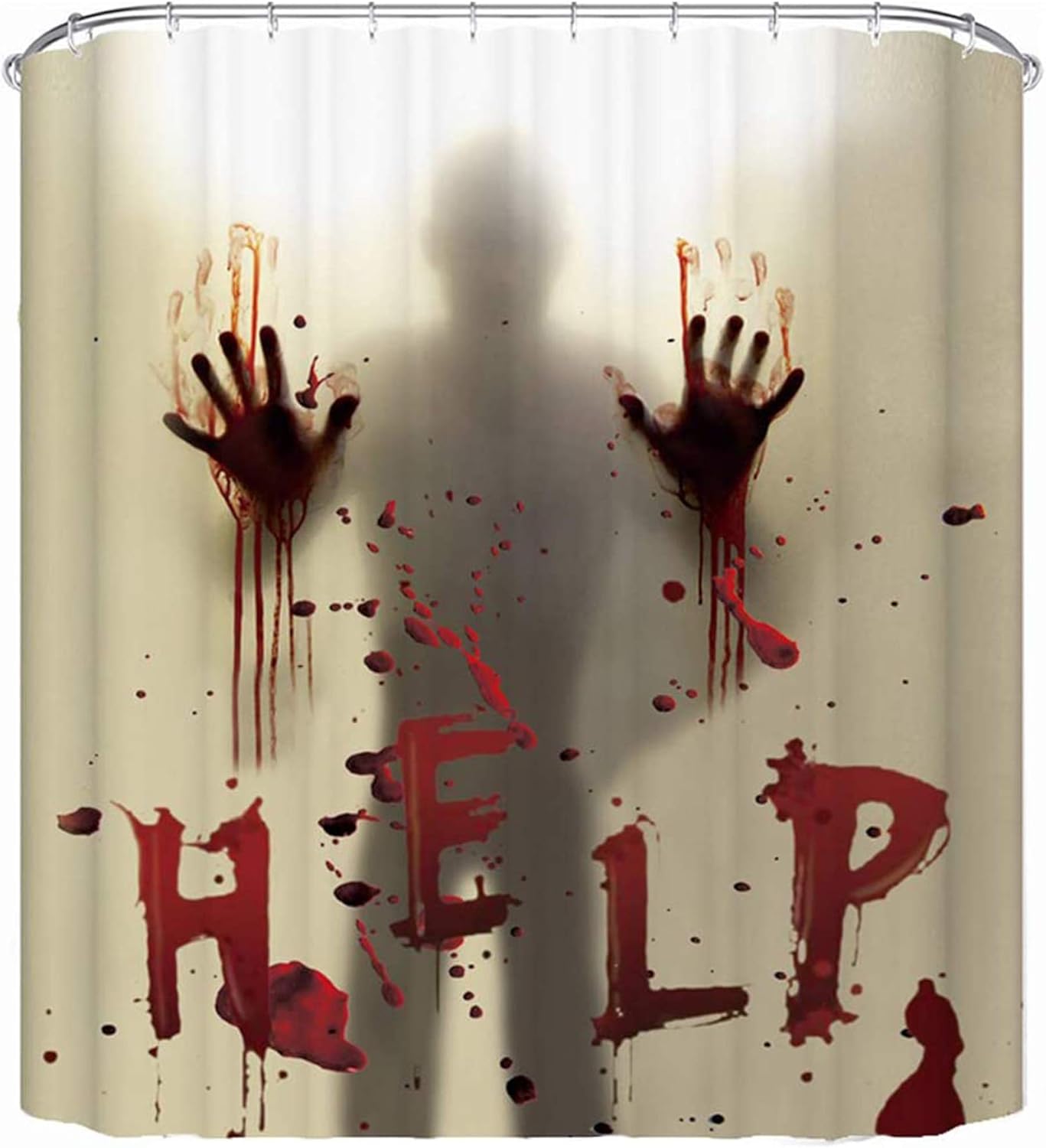 Halloween Shower Curtain w/ Bloody Hands Decor
