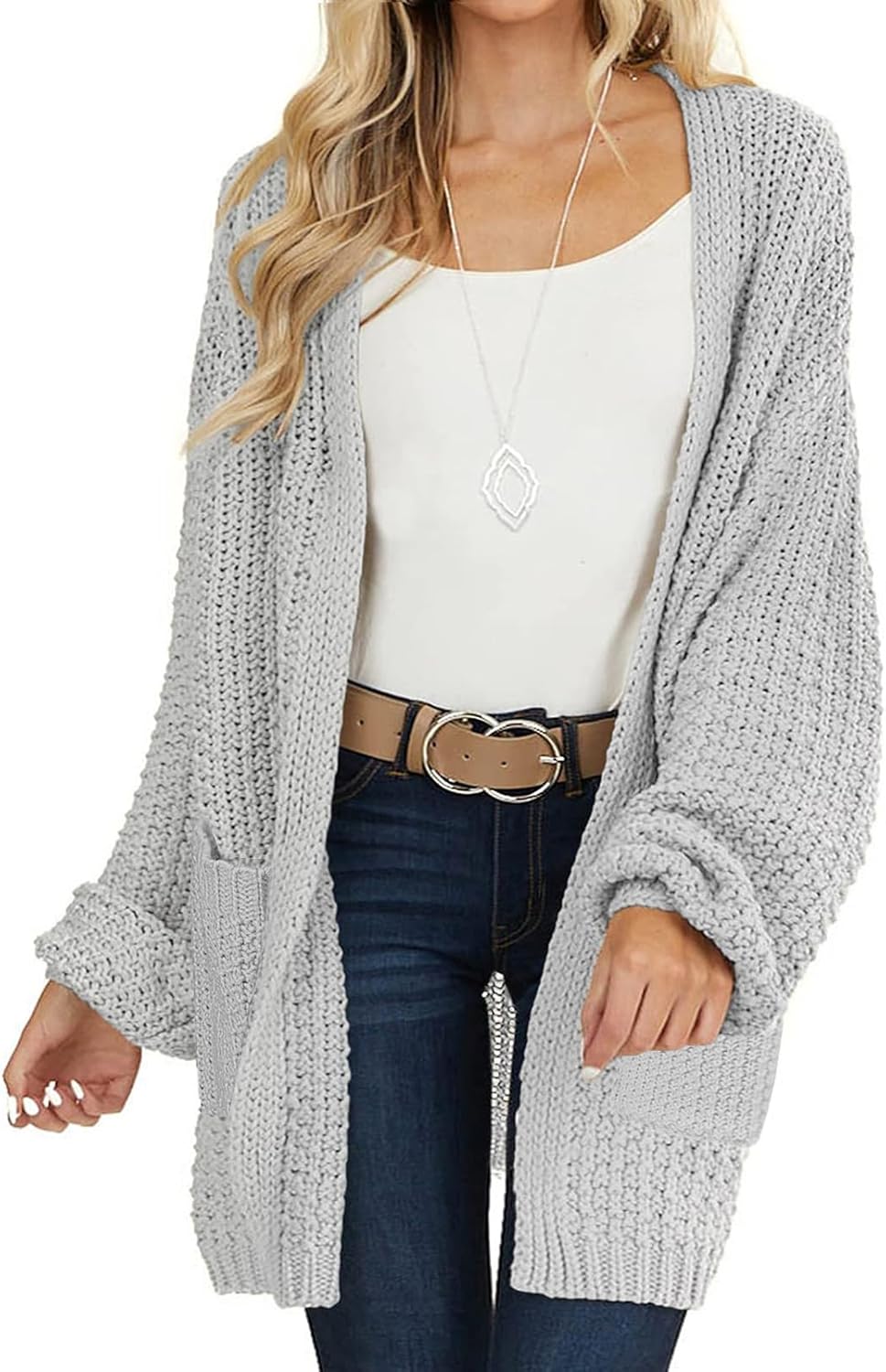 MEROKEETY Women's Open Front Chunky Knit Sweater Cardigan