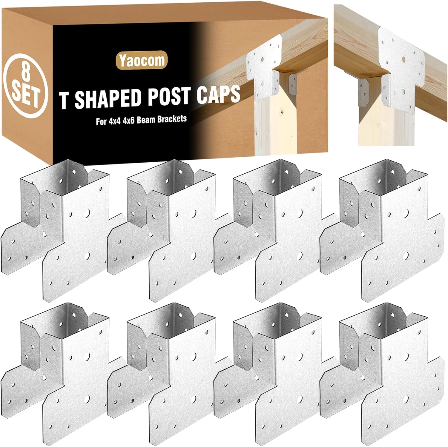 8 Set T Shaped Post Caps for 4x4 and 4x6 Beam Brackets