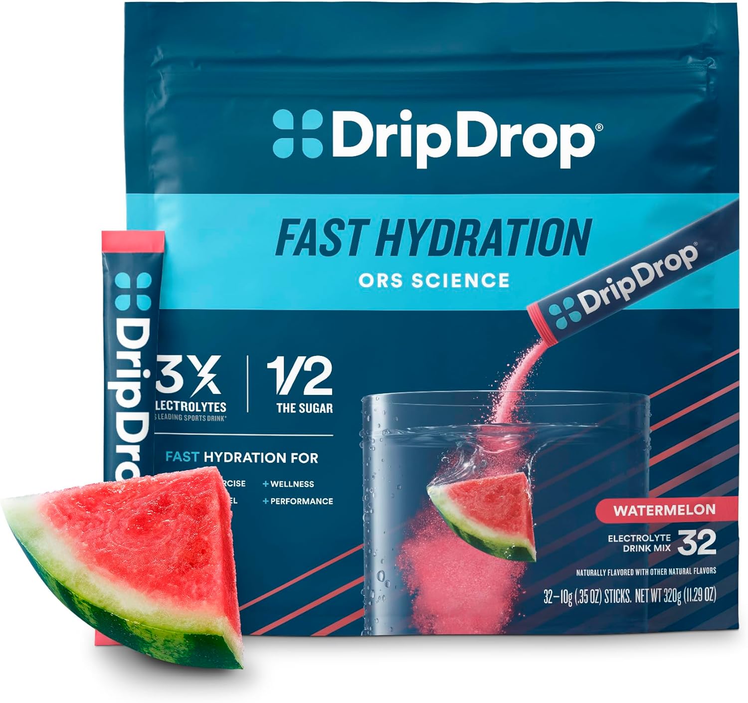 DripDrop Hydration Packets - Watermelon Flavor for Fast Hydration