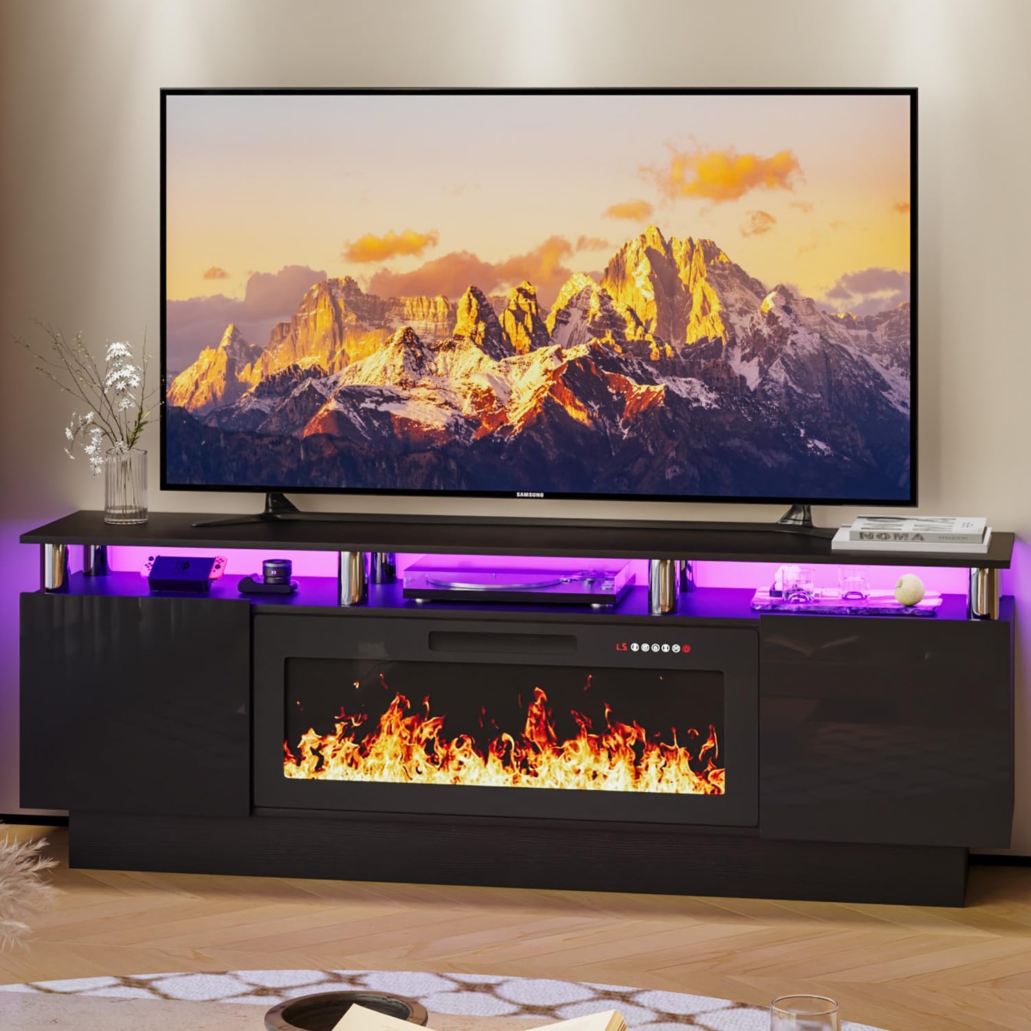 70 Fireplace TV Stand with Modern 36 Electric Fireplace